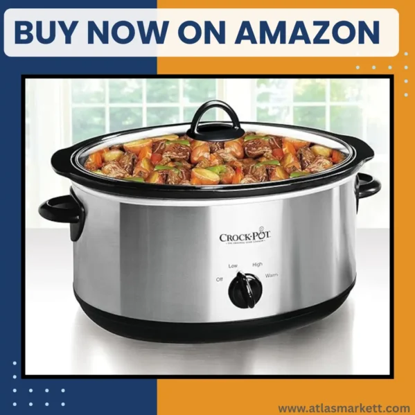 Oval 7 Qt Slow Cooker Stainless Steel Large Family Cookware side angle design with handles