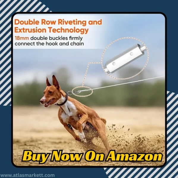 15ft Dog Tie Out Cable Heavy Duty Reflective Lead for Yard attached to dog collar