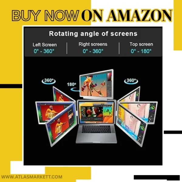 Portable triple monitor laptop extender in open position for multitasking
