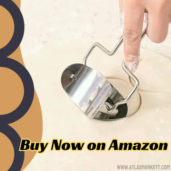 360° Rotating Stainless Steel Puri Cutter Roller Kitchen Baking Tool showing stainless steel blades