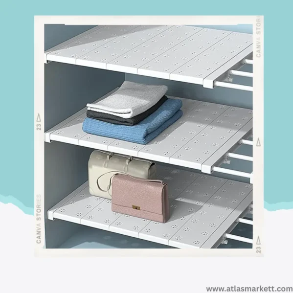 Expandable Wardrobe Shelf Organizer Closet & Cabinet Storage durable and easy to install design