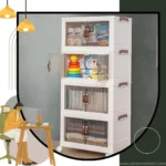 Foldable 4-Tier Plastic Cupboard with Wheels for Home Office Kids – durable storage cabinet design