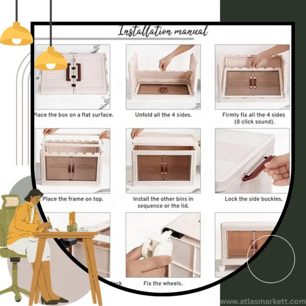 Foldable 4-Tier Plastic Cupboard with Wheels for Home Office Kids – easy to assemble foldable cupboard