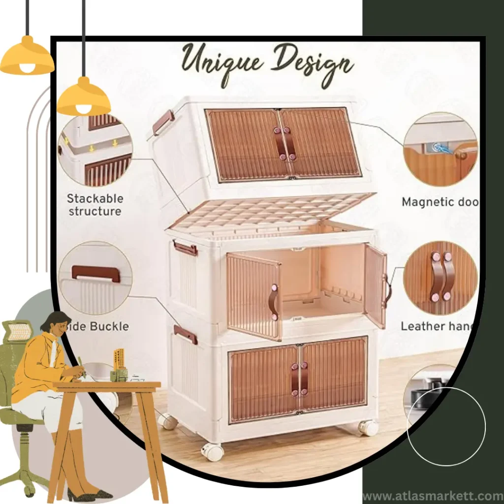 Foldable 4-Tier Plastic Cupboard with Wheels for Home Office Kids – foldable design cupboard for kids’ room