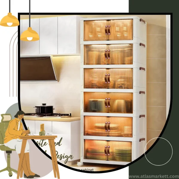 Foldable 4-Tier Plastic Cupboard with Wheels for Home Office Kids – organizer cabinet for home and office use
