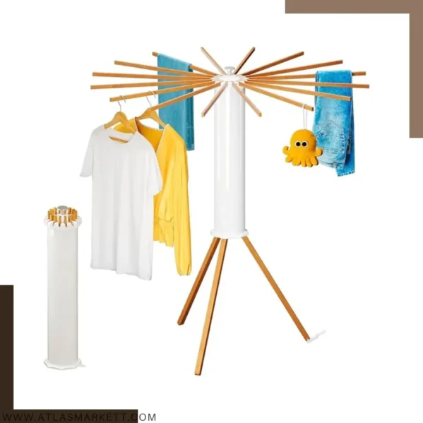 Foldable Cloth Dryer Stand Rack with 16 Beech Wood Rails for indoor laundry drying