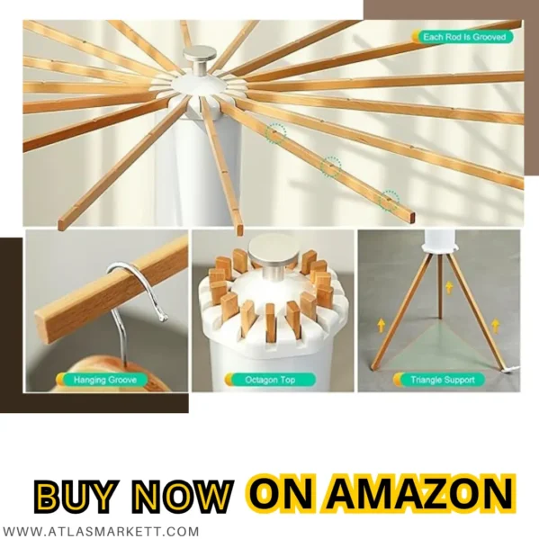Foldable Cloth Dryer Stand Rack with 16 Beech Wood Rails indoor outdoor drying stand
