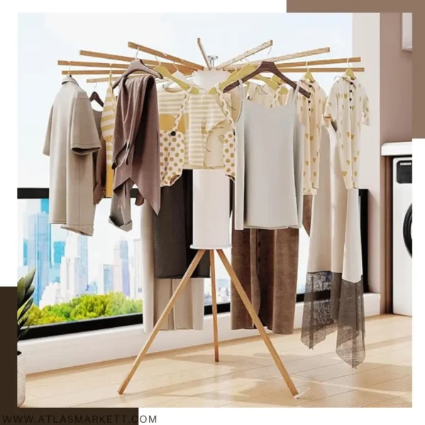 Foldable Cloth Dryer Stand Rack with 16 Beech Wood Rails modern balcony drying rack