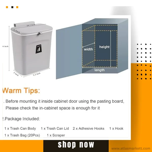 Kitchen Compost Bin 2.4 Gallon Odorless Hanging Mountable Indoor showing reusable bag