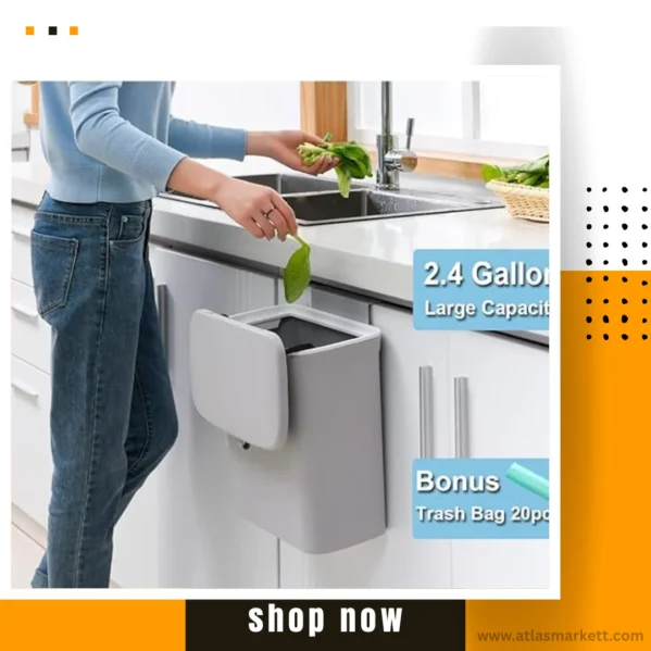 Kitchen Compost Bin 2.4 Gallon Odorless Hanging Mountable Indoor with lid closed
