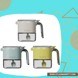 Reusable Glass Spice Jar Farmhouse Kitchen Storage Organizer Front View of Glass Jar with Lid and Spoon