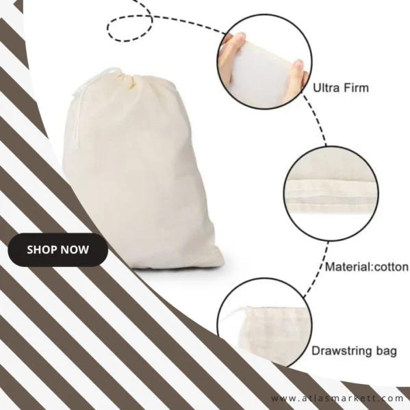 Reusable Nut Milk & Cheese Cloth Bag Unbleached 3-Pack eco-friendly cotton muslin strainer for nut milk and coffee
