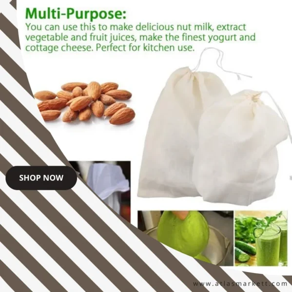 Reusable Nut Milk & Cheese Cloth Bag Unbleached 3-Pack washable reusable cotton bags for juice, tea, and herbal blends