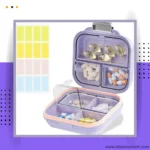 Travel Pill Organizer with Labels 7-Day Compact & Portable Case in white color shown open with pills inside