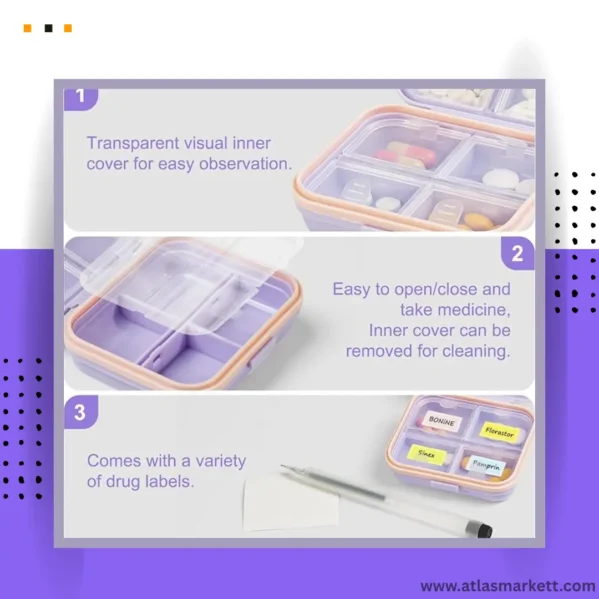 Travel Pill Organizer with Labels 7-Day Compact & Portable Case with colorful labels for weekly medication tracking