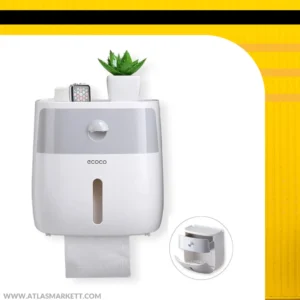 Waterproof Toilet Roll Holder with Cover & Storage Box mounted on bathroom wall