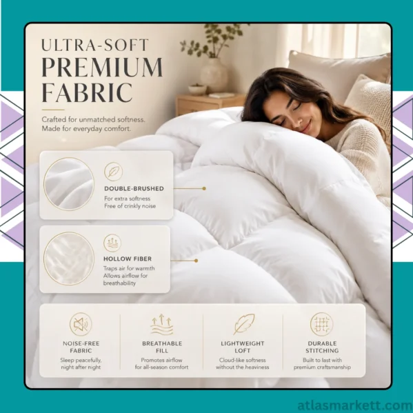 All season Queen comforter with lightweight design for year-round sleeping comfort