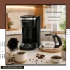 Drip coffee maker brewing fresh ground coffee for a family breakfast setup