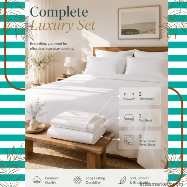Soft white brushed microfiber Queen bed sheet set with deep-pocket fitted sheet for everyday comfort