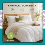 White Queen all season comforter with quilted box stitch design on bed
