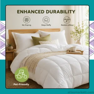 White Queen all season comforter with quilted box stitch design on bed
