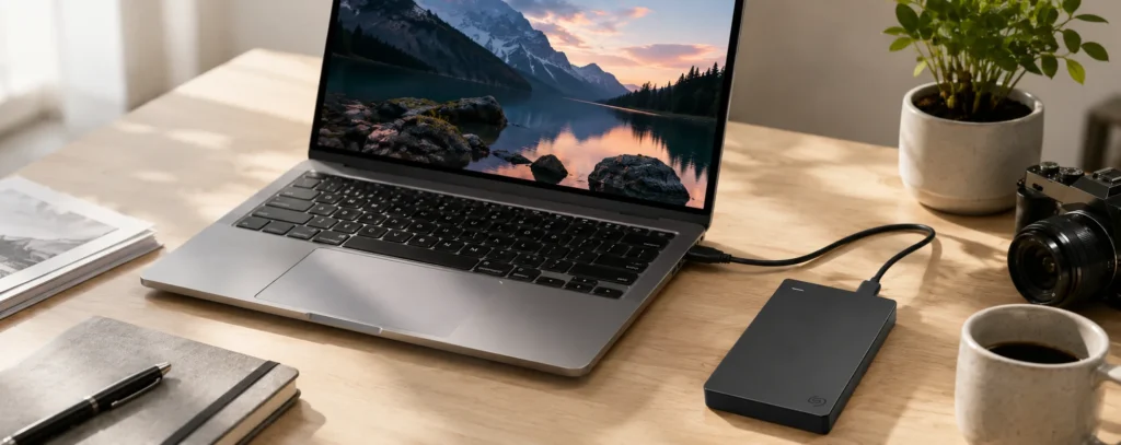 2TB external HDD with simple USB plug and play connection