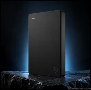 Black 2TB portable external hard drive shown from the front