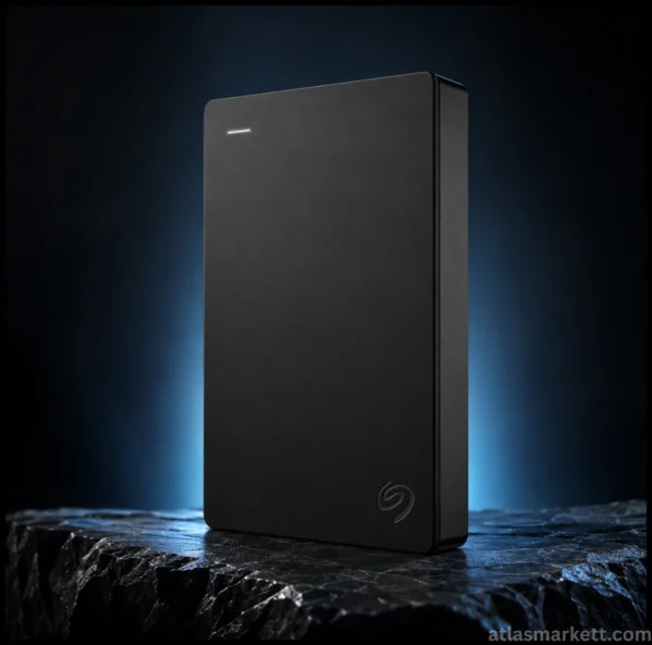 Black 2TB portable external hard drive shown from the front