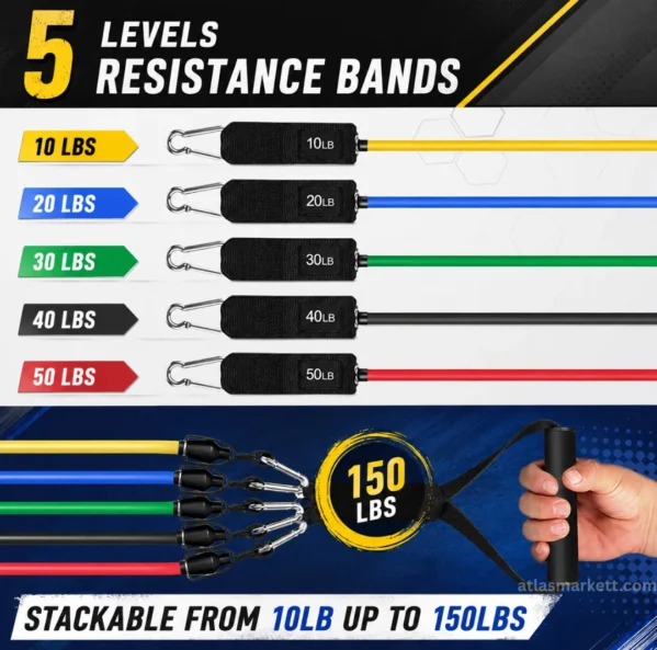 Adjustable resistance bands with handles for strength training and home workouts