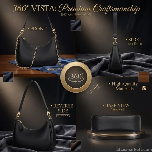 Black hobo handbag for women with removable shoulder strap and stylish design