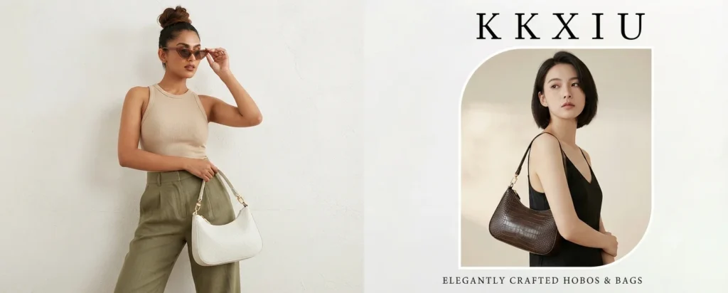 Close-up view of PU leather handbag texture with gold metal hardware details