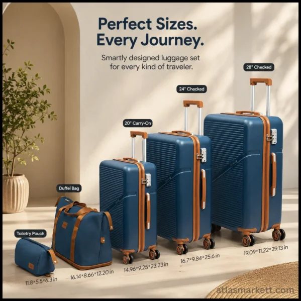 Complete 5-piece suitcase set for family vacations and business travel
