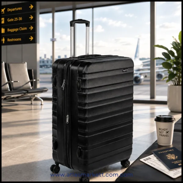 Expandable large travel suitcase showing additional packing space