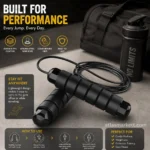 Adjustable jump rope with PVC coated steel cable and comfortable foam handles for cardio and fitness workouts