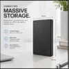 Compact black 2TB external HDD with a slim portable design