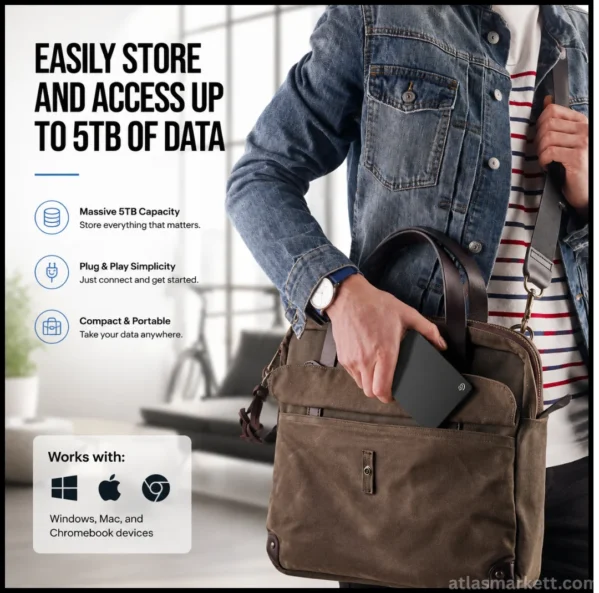 Portable 2TB hard drive used to add extra storage to a computer