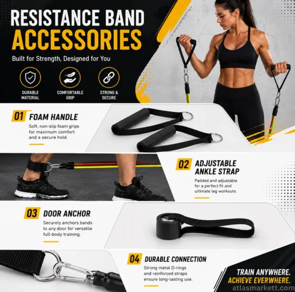 Resistance band foam handles with non-slip grip for home workout exercises