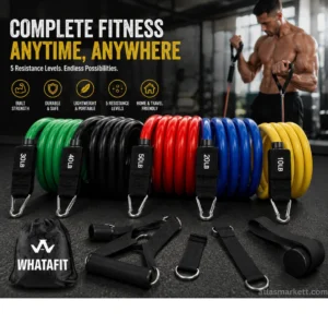 Resistance bands set with 5 resistance levels, handles, ankle straps and door anchor for home workouts