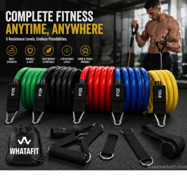 Resistance bands set with 5 resistance levels, handles, ankle straps and door anchor for home workouts