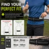 Running belt size guide showing proper waist placement and S-M and M-L waist measurements