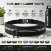 Black running belt for phone and keys with reflective strips, adjustable waist fit, and lightweight design