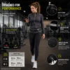 Woman wearing a running waist belt with reflective strips, key hook, headphone outlet, and adjustable waist fit