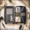 Suitcase interior with divider and zippered pockets for organized packing