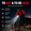 Cyclist riding at night with a super bright front bike light showing wide visibility and water-resistant design