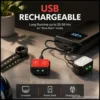 USB rechargeable front and rear bike lights showing long runtime and charging with a computer power bank or wall plug