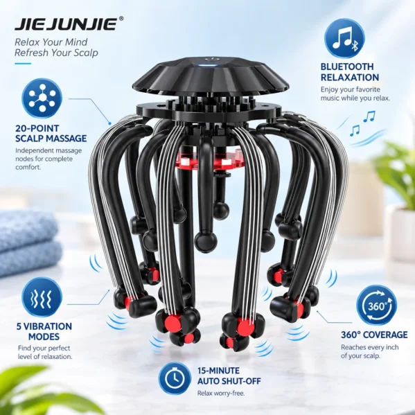 Electric head massager with 5 vibration modes and adjustable intensity