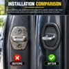 Adhesive-backed silicone car door latch guard fitted around the door lock area