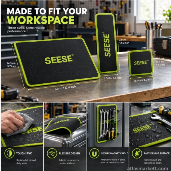 Automotive magnetic tool mat keeping metal tools and fasteners close during repairs