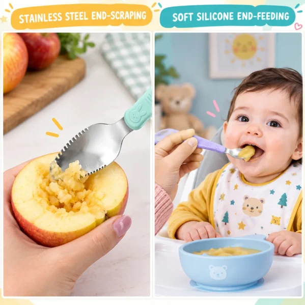 Baby fruit spoon scraper with stainless steel scraping end