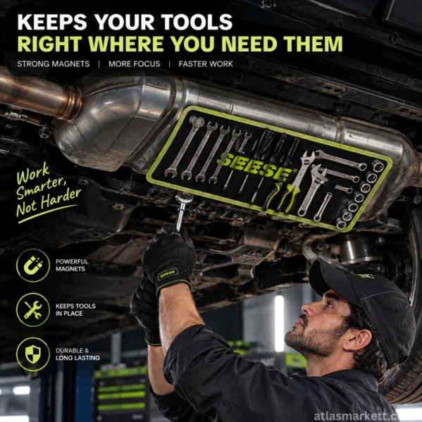 Magnetic tool mat used to keep screws, bolts, and sockets organized during car repairs